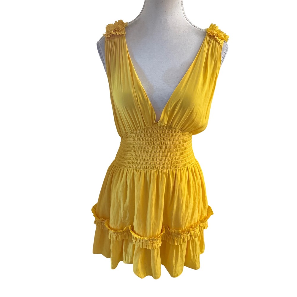 RAMY BROOK Yellow Smock Waist Mini Dress Size Small